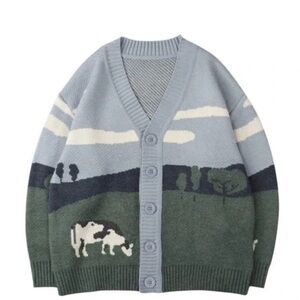 Aelfric Eden Blue and Green Landscape Cardigan
